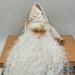 Long Beard Santa Claus Head with Gold Hat 24" Hanging Light Up Decoration